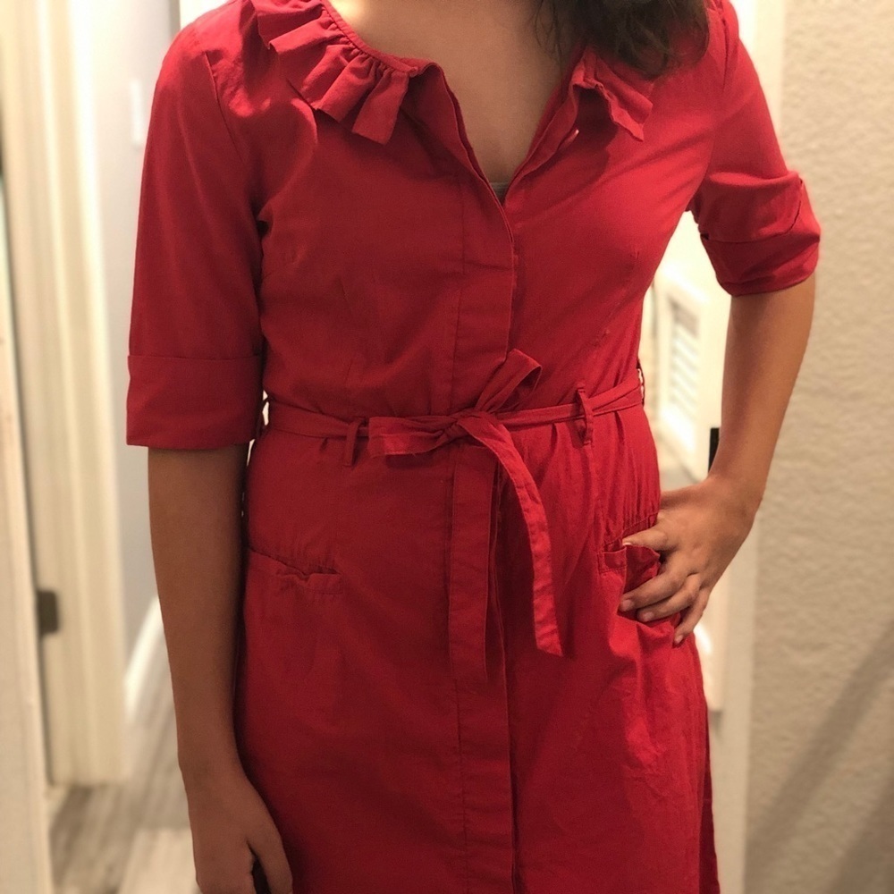 Anthropologie Little Yellow Button red dress.